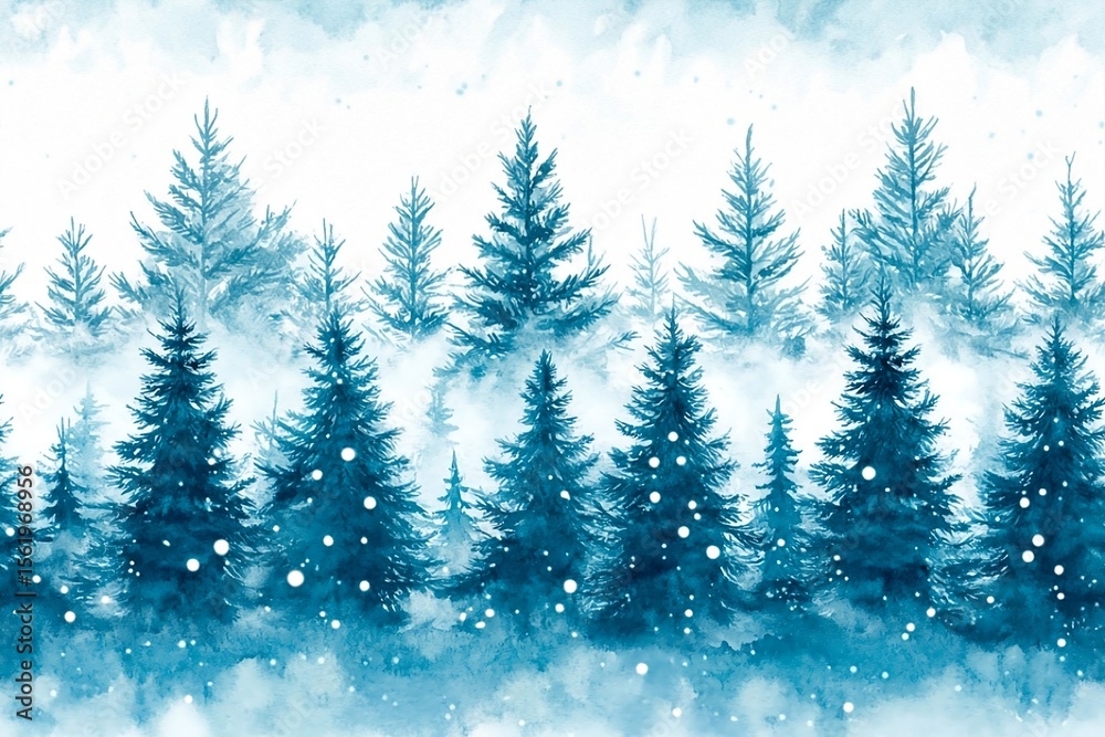 Obraz premium Christmas trees watercolor hand drawn seamless background