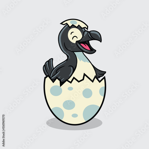 Cute baby Great Auk extinct animal Character Mascot in Vector Cartoon Illustration