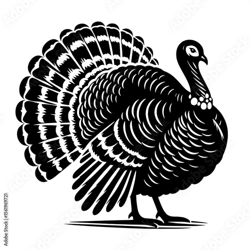 Black and White Vector of a Turkey Silhouette