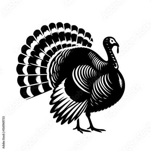 Black and White Vector of a Turkey Silhouette