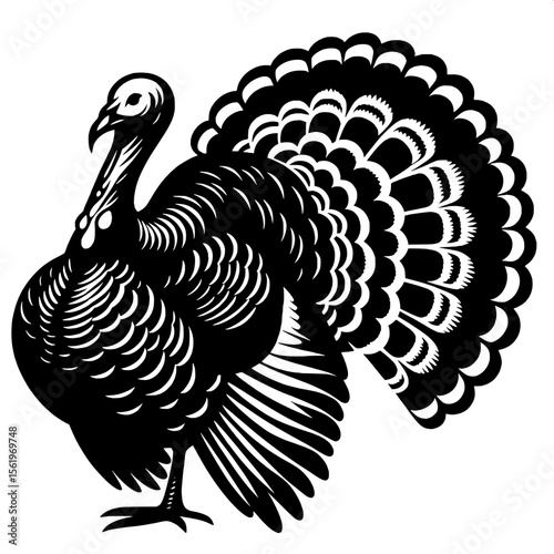 Black and White Vector of a Turkey Silhouette