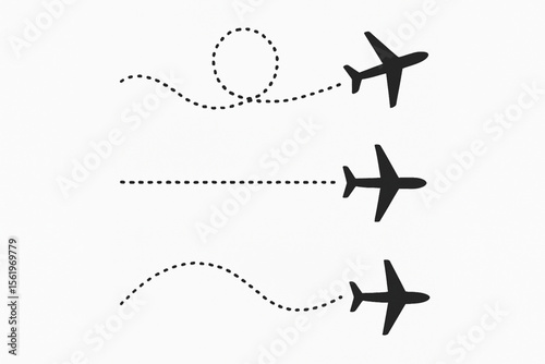 Plane icon set. Flight transport symbol. Airplane icon vector with line trace. Travel flat illustration. Travel symbol. Vector EPS 10