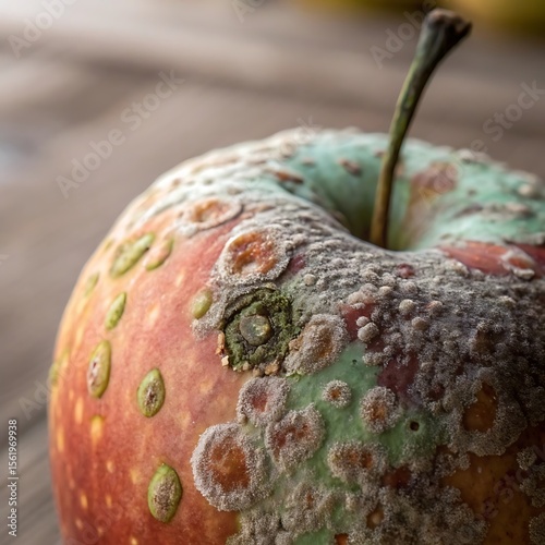 Rotten red and green apple with mold decay fruit