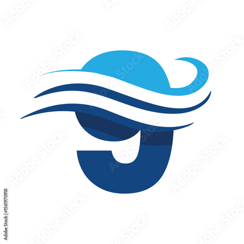 The image shows a flat logo design that depicts a number 9 in blue color combination with three wavy lines cut through the number like a wave that looks clan and modern on a white background