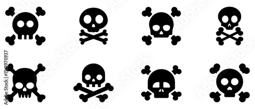 Skull and crossbones icon. Death symbol, danger or poison icon. Vector Illustration. 