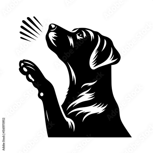 Black and White Vector of a Dog Barking Silhouette