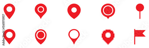 Location map pin icons set. Modern map marker collection. Pinpoint. Location pin icon. Map pin place marker. Map marker pointer icon. GPS location symbol. Vector Illustration. 