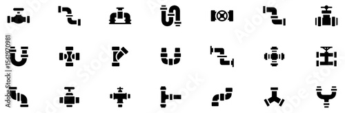 Water, oil or gas M3 pipeline with fittings and valves. Pipeline open, close. Pipe fitting symbol. Vector Illustration. EPS 10