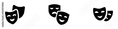 Theatre mask vector icon set. Masquerade vector icons. Comic and tragic mask icons. Theatrical masks. Comic and tragic mask set. Vector Illustration. EPS 10