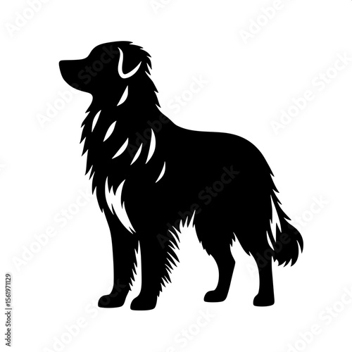 Black and White Vector of a Standing Dog Silhouette