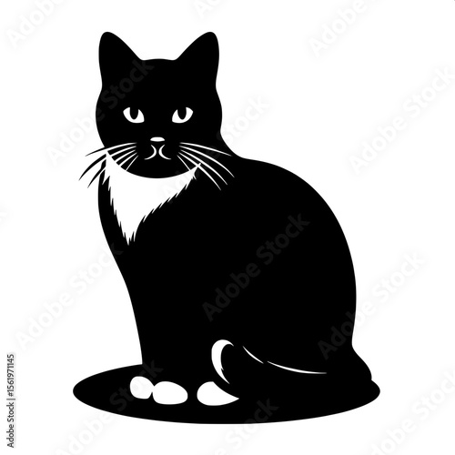 Black and White Vector of a Sitting Cat Silhouette