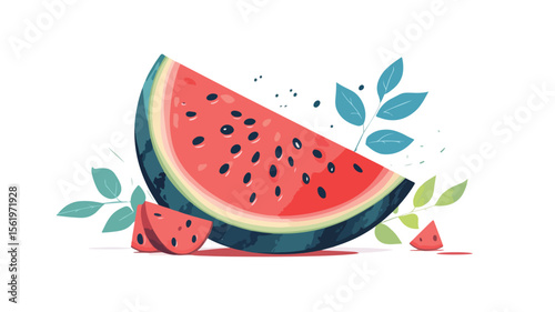 Fresh Exotic Watermelon with Cut Piece Whole Ripe - Juicy Tropical Fruit Slice EPS
