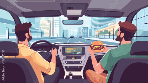 Friends Enjoying Car Journey Together - Driver's Point of View