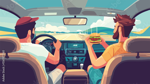 Friends on Road Trip Together in Automobile - Driver Leading the Journey