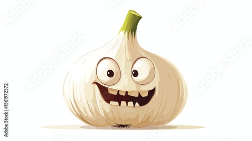 Funny Creepy Garlic Vegetable Spooky Character Illustration