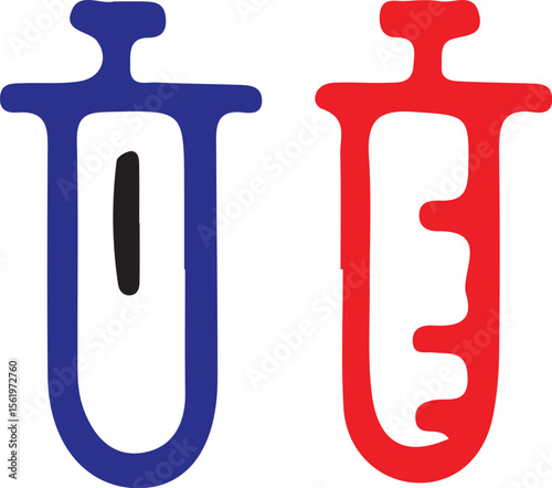 Two stylized test tubes one blue and one red in a simple illustration