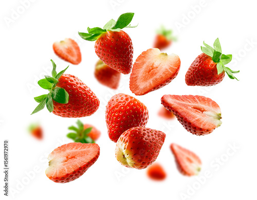 Strawberry berry levitating on a white background