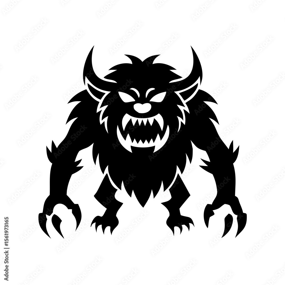 Fototapeta premium Silhouette of a monster with horns and sharp claws