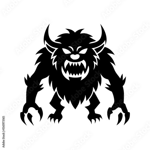 Silhouette of a monster with horns and sharp claws