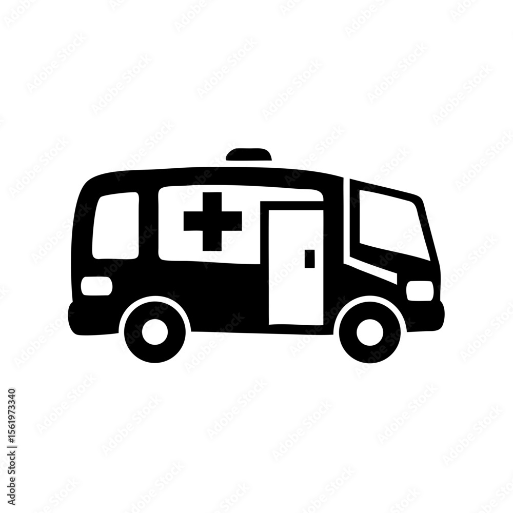 Illustration of a black and white ambulance vehicle Illustration of a black and white ambulance vehicle