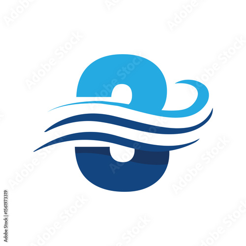 The image shows a flat logo design that depicts a number 3 in blue color combination with three wavy lines cut through the number like a wave that looks clan and modern on a white background
