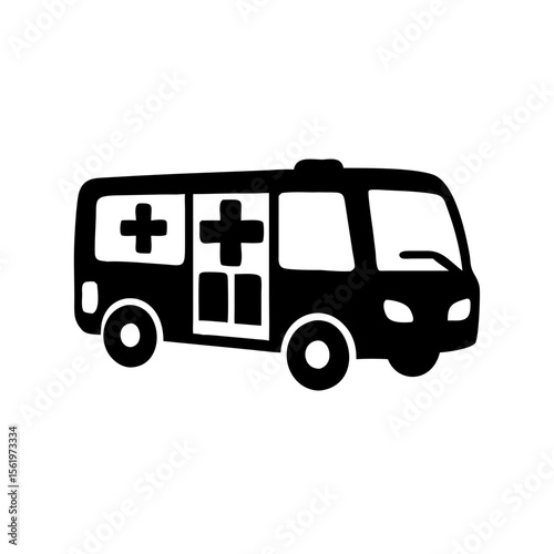 Illustration of a black ambulance with crosses on it