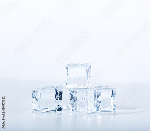 Small Melting Ice Cubes on White Background – Fresh Cold Concept for Drinks, Summer, and Refreshment Themes