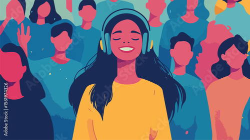 Joyful Young Woman Enjoying Music with Headphones Outdoors