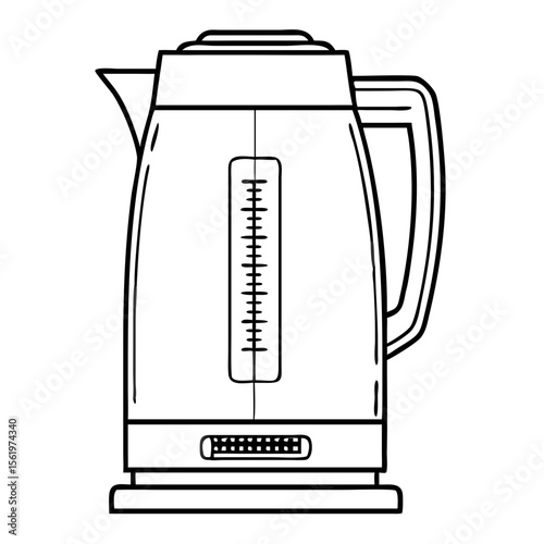 Electric kettle in minimalist design with measuring scale and handle  
