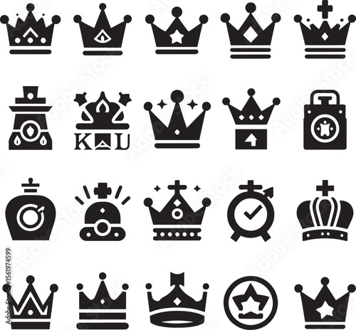 crown icons set vector