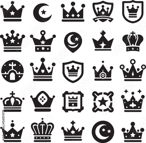 crown icons set vector