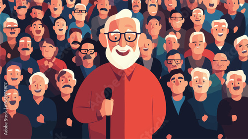 Joyous Senior Citizen Embracing Optimism in Golden Years Illustration