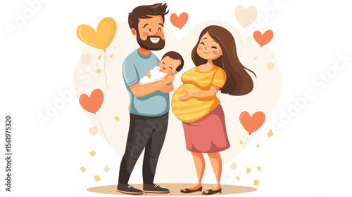 United Family with Smiling Daddy Standing Together Joyfully