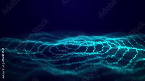 Abstract circle wave with moving dots. Flow of particles. Cyber technology illustration. 3d rendering.