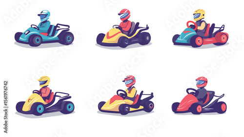 Professional Kart Racing with Racers and Drivers in Helmets
