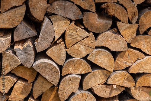 Stack of Split Firewood Logs in Natural Light