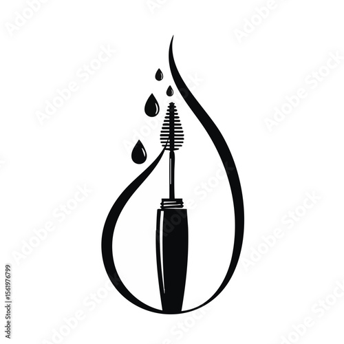 Mascara Tube as Center of Teardrop Eye Shape, Elegant Vector Scene