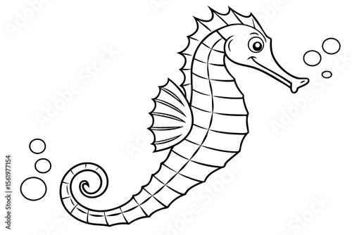 Line art of a majestic hippocampus, suitable for a coloring page, simple lines, no shading, clear outlines, black and white
