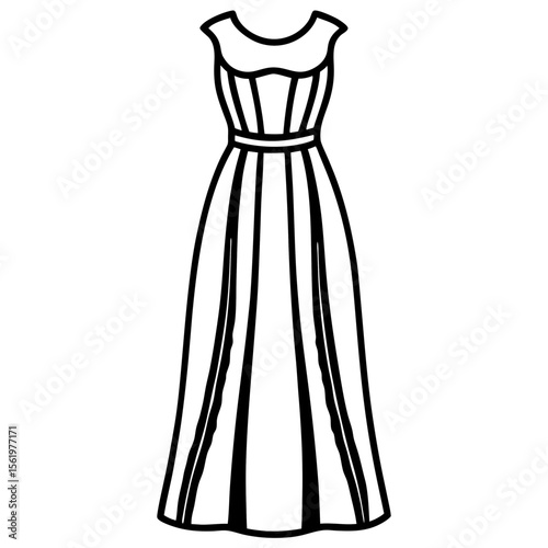 Maxi dress line art vector