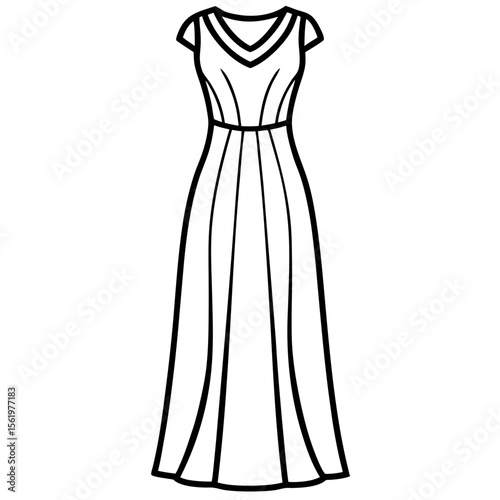 Maxi dress line art vector