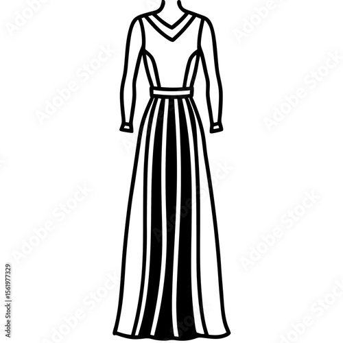 Maxi dress line art vector
