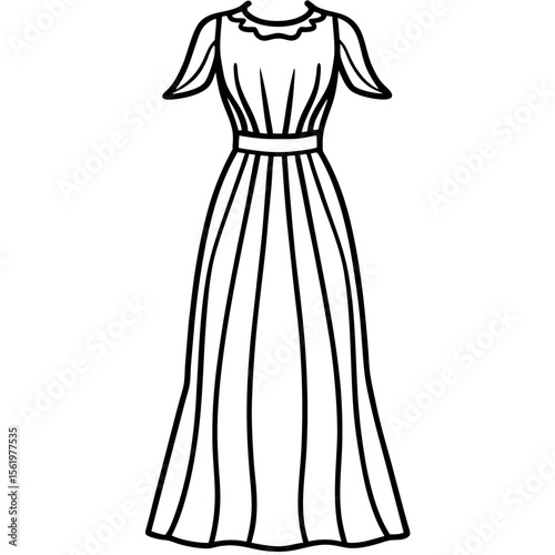 Maxi dress line art vector