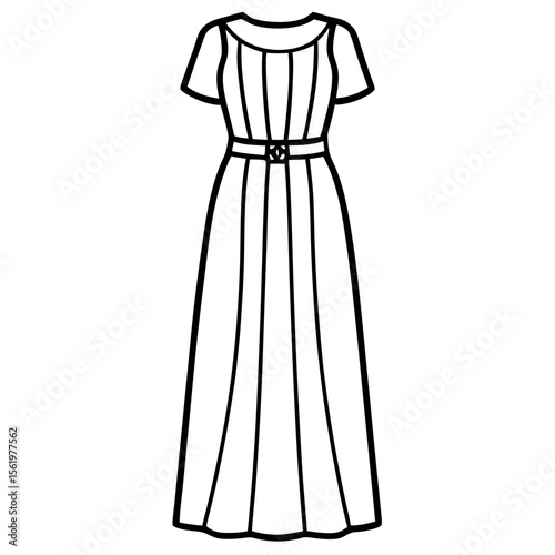 Maxi dress line art vector