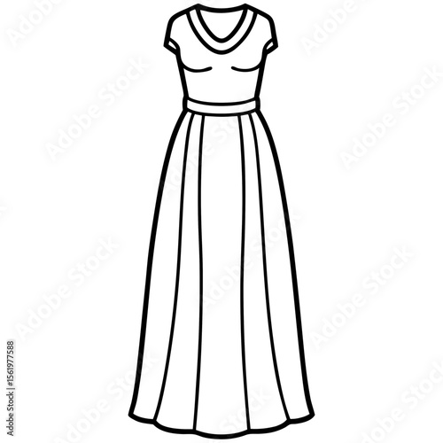 Maxi dress line art vector