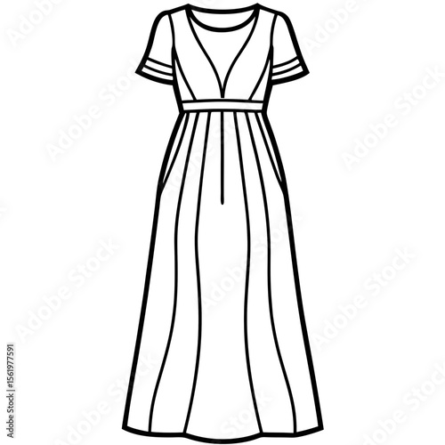 Maxi dress line art vector