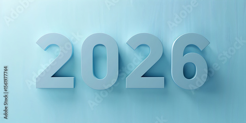 3D Rendered '2026' Number on Light Blue Background – Modern Futuristic Numeric Design

