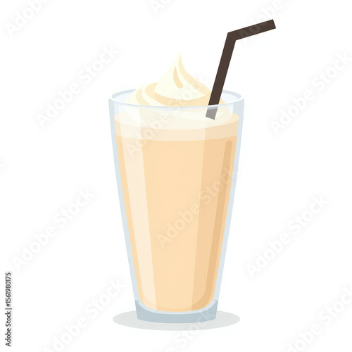 Protein shake in a glass with a straw and whipped cream on top