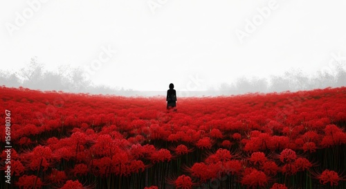 Person in Field of Red Flowers