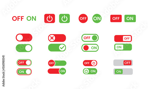 Colorful Vector Toggle Switch Icons Set, On Off Button Design