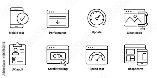 Web development icon set. linear style for digital design, coding, testing, and more